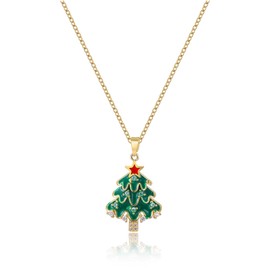 Xeyai Gold Plated Christmas Pendant Necklace for Women Trendy,CZ Christmas Tree Necklace Gift for Her