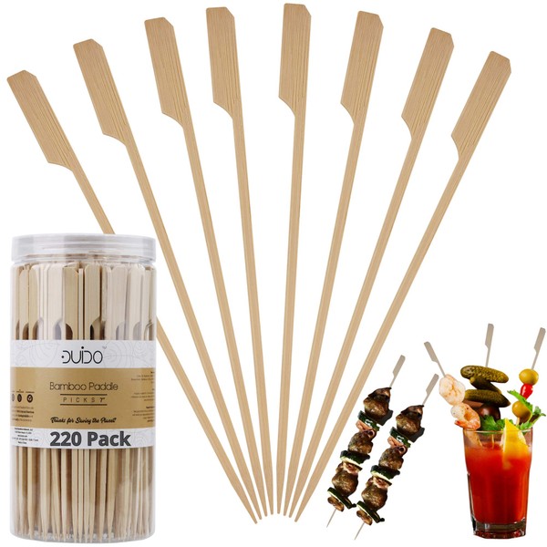 Bamboo Skewers Paddle Wooden Sticks – (220 Pack / 7 Inch) Eco Friendly Grill Skewers for BBQ/Barbecue Kebab Appetizers Fruit Kabob Fondue Satay Chocolate Fountain – Natural Long Toothpicks Kabob