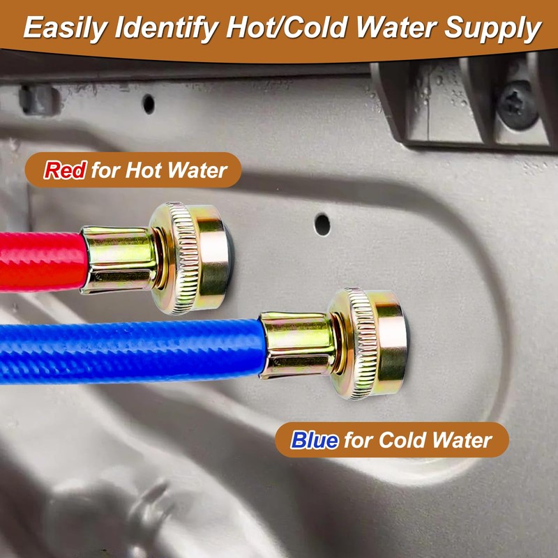 10FT Rubber Washing Machine Hoses Burst Proof 2 Pack For