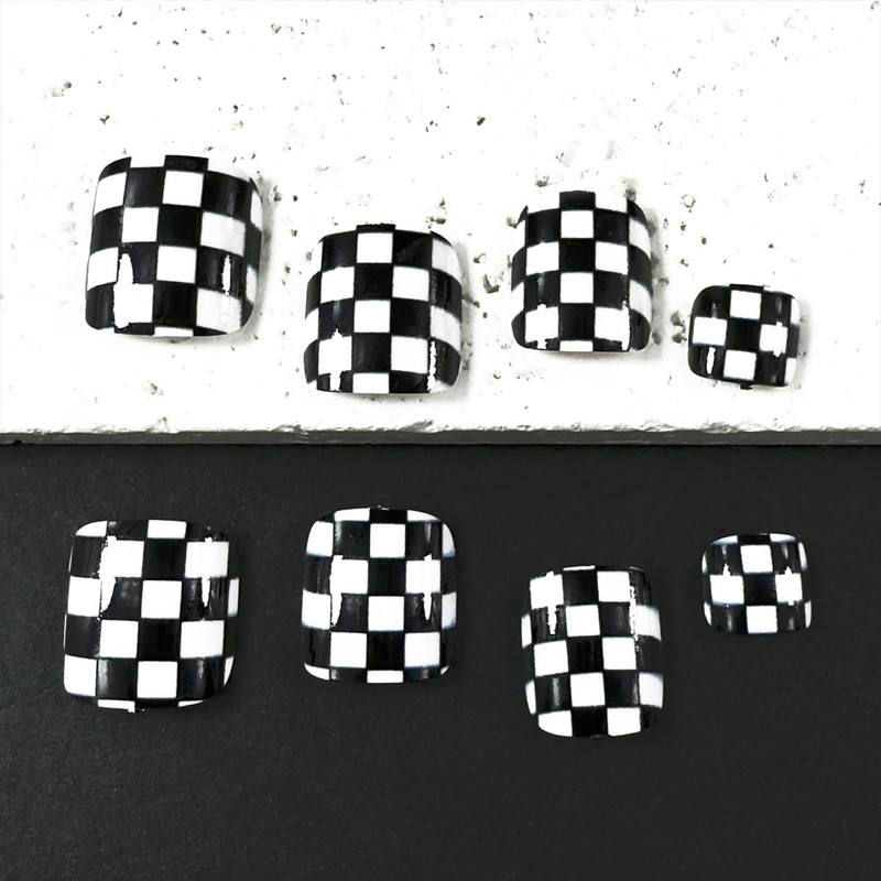 Cute Press on Toenails Short Square Fake Toenails Black and