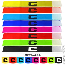 RUIJIE Football Captain's Armband Pack of 8 Captain Bracelet Multicoloured Elastic Football Game Leader Armband Sport Leader Armband Elastic Captain's Bracelets Velcro Fastening for Adults Children