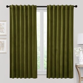 RYB HOME Moss Green Green Velvet Curtains 72 inches Length - Blackout Thermal Insulated Drapes Window Treatment Luxury Solid Decor for Kitchen Study Room, W52 x L72 inches, 2 Panels