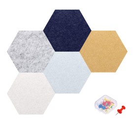 MECCANIXITY 5Pcs Hexagon Acoustic Panels 15.5x17.8cm B1 Fireproof Soundproof Foam Panel with 10 Push Pins for Wall Decoration Home Studio Office(Dark Blue,Yellow,Gray,Light Gray,Light Brown)
