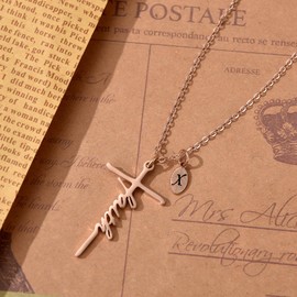 SANNYRA Faith Necklace for Women, Initial Christian Cross Necklaces, 18K Rose Gold Plated X Letters Religious Cross Pendant Jewelry for Her