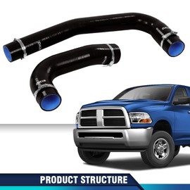 PIT66 Front Lower Upper Black Radiator Silicone Hoses Compatible with 2003-2010 Dodge Ram 2500 3500 Cummins 5.9L/6.7L Diesel