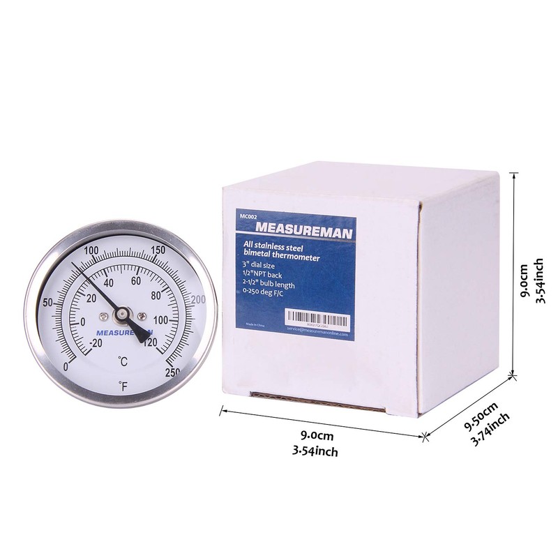 MEASUREMAN Fully Stainless Steel Pot, Kettle, Brewing Bimetal Thermometer, 3"