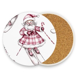 Vibiliyou Coasters Christmas Cute Santa Claus Skiing Coaster,Bar Cup Mat Christmas Decorations as Gifts for Tabletop Protection,Ideal for Housewarming,Kitchen and Bar Decor
