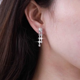 Aneneiceera Vintage Crystal Chandelier Drop Earrings Linear Crystal Chain Earrings Silver Cubic Rhinestone Earrings Wedding Chandelier Earrings Jewellery for Women and Girls, Zinc