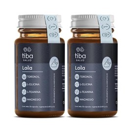 Suplemento Descanso Nocturno Sin Melatonina DUO LAILA TIBA SALUD | 60 Cápsulas, Magnesio L-Teanina L-Glicina Toronjil, Night Blend, Alta Concentración