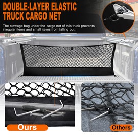 Envelope Style Truck Bed Cargo Net Compatible with Nissan Titan 2017-2023 2024 2025,Highly Elastic Truck Cargo Net for Titan Accessories, Upgraded Storage Bag & Heavy Duty Carabiners