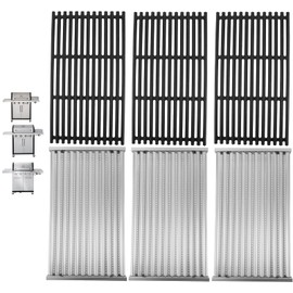 Stamped Emitter & Cast Iron Grill Grate Replacement Parts for Charbroil 463242715 463242716 Commercial Infrared 4B 463257520 463276016 466242715 466242815 G541-0016-W2 G533-2200-W1, 17x9.5'', 3PCS Set