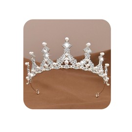 Yheahin Baroque Pearl Crystal Tiara for Women Elegant Bridal Wedding Pearl Rhinestone Crown Queen Princess Costume Crown Crystal Headpiece Accessory for Cosplay Birthday Party (Silver)