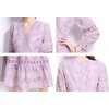 LAI MENG FIVE CATS Women's Lace Lantern Sleeves V-Neck Embroidery