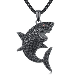 KiiKii Shark Necklace 925 Sterling Silver Shark Pendant Chain Ocean Necklace Shark Jewelry Gifts for Animal Lovers Women Men, 32mm, Sterling Silver, No Gemstone