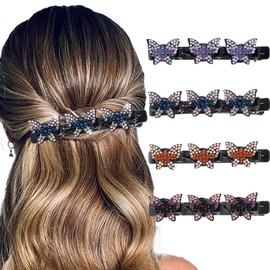 Outyua Sparkling Crystal Stone Braided Hair Clips Rhinestone Duckbill Hairpin for Women 4Pcs