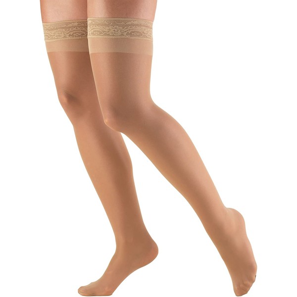 Truform Sheer Compression Stockings, 8-15 mmHg, Women's Thigh High Length, 20 Denier, Beige, X-Large, 1 Pair (Pack of 1), 1764BG-XL