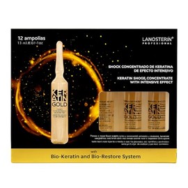 Lanosterin 4 Ampolletas Keratin Shock Ampolletas con Queratina y Colágeno – Tratamiento Capilar Profesional Reparador e Hidratante Antifrizz para Cabello Dañado, Seco o Teñido – 4 Piezas de 13 ml