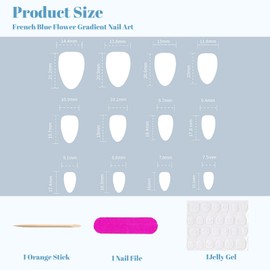 CharmBurst 24 Stück Blaue French Press On Nails Fake Nägel Zum Aufkleben Kit, Elegant Floral Design Künstliche Nägel Für DIY Nail Art, Falsche Nagelspitzen