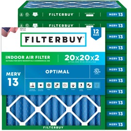 Filterbuy 20x20x2 Air Filter MERV 13 Optimal Smoke & Allergy Defense (12-Pack), Electrostatic Pleated HVAC AC Furnace Filters Replacement (Actual Size: 19.50 x 19.50 x 1.75)