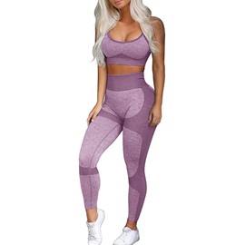 OLCHEE OLCHEE Women's Workout Sets 2 Piece - Seamless Yoga Leggings and Cross-Strap Sports Bra Gym Outfits Activewear Matching Set - Purple Medium