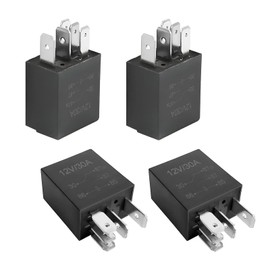 GKmow 4 PCS Five-pin Automotive Relay, DC 12V 30A Flame-Retardant Housing Waterproof Starting Relay, Multi-Functional Motor Replacement Accessory, Suitable for Most Models (Black)