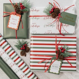 Beautiful Christmas Gift Wrapping Paper Rolls For Small & Medium Size Gifts - Set of 3 Quality Paper Rolls With Vintage Designs - Add a Touch of Magic to Every Gift You Wrap - 17 in x 120 in/Roll