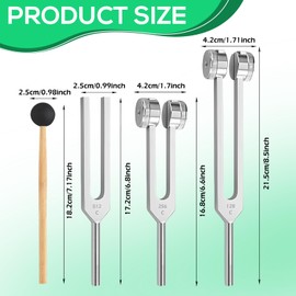 Stimmgabel Set, Stimmgabel 128 hz, 256 Hz, 512 Hz für Therapie und Neurologie, Stimmgabel Neurologie, aus Aluminiumlegierung mit Silikonhammer und Holzhammer, Ideal für Klangtherapie Heilung