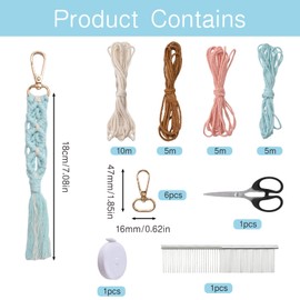 WANDIC Boho Macrame Keychain Kit, 3 Colors DIY Rhombic Knot Weaving Keychain Bag Charms Knitting Kit for Car Key Purse Phone Wallet