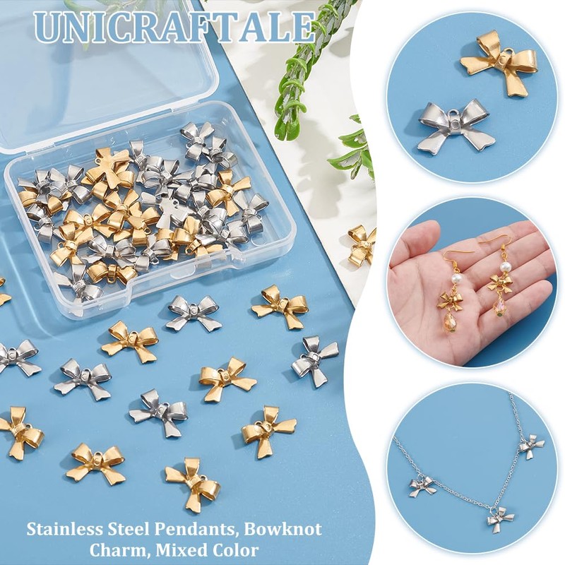 [UNICRAFTALE] 40個 2色 蝶結びチャーム 蝶ネクタイチャーム 304ステンレスチャーム 金属チャーム 揺れ メタルチャーム ネックレスペンダント