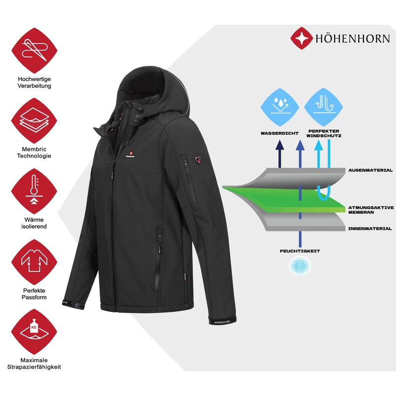 Höhenhorn Altus Men's Softshell Outdoor Functional Jacket Leisure Jacket Waterproof