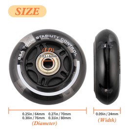 2PM SPORTS 4 Pack 70mm, 82A Inline Skate Wheels with ABEC-7 Bearing, Indoor/Outdoor Inline Skates Wheels - 70 MM