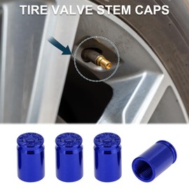 TUCKBOLD 4 Pcs Tire Valve Stem Caps Stylish 7x16.5mm Tyre Valve Dust Covers Bullet Case Shape Blue Aluminum Alloy
