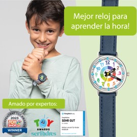 Kiddus Learning Watch for Kids Boys and Girls Analogue Watch with Time Learning Exercises Time Teacher Español Polipiel Azul, Español Polipiel Azul, Strap.