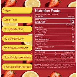 Speed Labs Caffeine Energy Gummies Strawberry Lemon Natural, 25mg Caffeine, Taurine, B-Vitamins per Piece, 32 Pieces (8 Packs) Vegan, Gluten Free, 1g Added Sugar