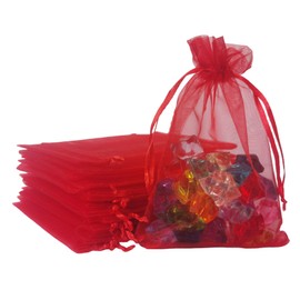 Sets of 50 Gift Organza Bags with Drawstring 4x6 inch Red for Baby Shower,Christmas,Party Favors,Birthday,Wedding,Graduation,Bridal Shower Sheer Fabric Clear Mesh Sachet for Jewelry,Candy,Craft Soap