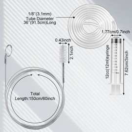 Gisafai 3 Pcs 36'' Refrigerator Cleaning Kit with 12 ml Syringe Compatible with Water Line for 1.5m Flexible Refrigerator Scrub Brush Flexible Feeding Tube Brush for Ice Maker Dispenser