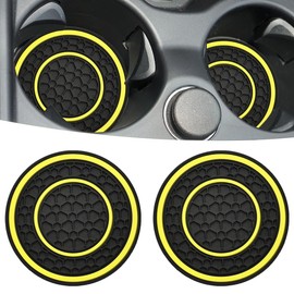 JUNAHAA Car Cup Coaster Universal Automotive Waterproof Non-Slip Cup Holders Sift-Proof Spill Holder Car Interior Accessories 2 Pack Black & Yellow
