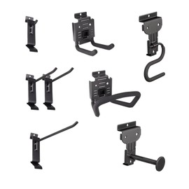 HandiSOLUTIONS 8 Pack Heavy Duty Slatwall Hooks, Black, Snap & Heavy-Duty Hooks Mix, Organize Garage, Storage, Tools, Sports Gear, Cords