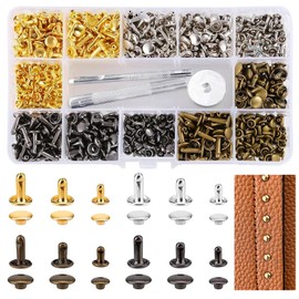360 PCS Leather Rivets 3 Sizes Double Cap Rivets with 3 PCS Fixing Tool Kit Round Rivets Tubular Metal Studs Rivets for Leather Crafts, Clothes, Shoes, Jackets, Belts, Handbags, 4 Colors