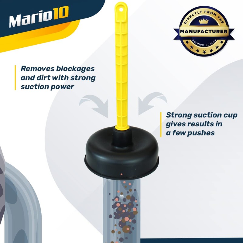 Mario10 4.52in/11,5 cm.Rubber Sink Plunger Toilet Unblocker Heavy Duty Bathroom