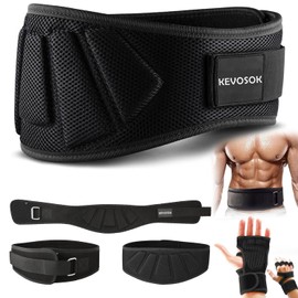 Cinturón para Pesas,KEVOSOK Cinturón de Levantamiento de Pesas con Guantes de Gym,ideal para Levantamiento de Pesas,Cinturon Gimnasio Hombre y Mujer, para Gym, Musculación,Halterofilia