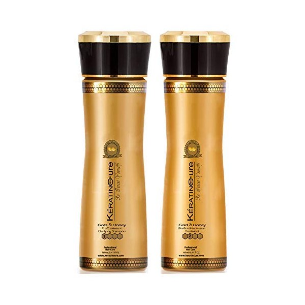 Keratin Cure 0% Formaldehyde Bio-Brazilian Hair Treatment- #1 and #2 Touch Up 2 Time Gold & Honey 2 piece kit 160ml / 5.41 fl oz