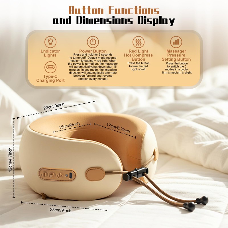 Neck Pillow with Heat and Massage, Rechargeable 3D Kneading Massage
