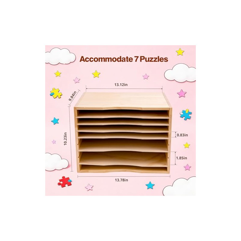 Wooden Puzzle Holder Rack, 7-Tier Puzzle Storage Shelf with Removable