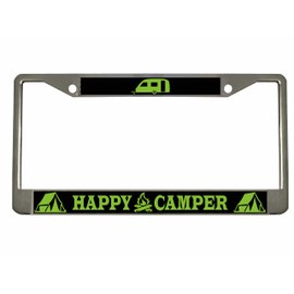 Happy Camper Style Heavy Duty Metal License Plate Frame, Car Tag Holder Cover /Car Accessories