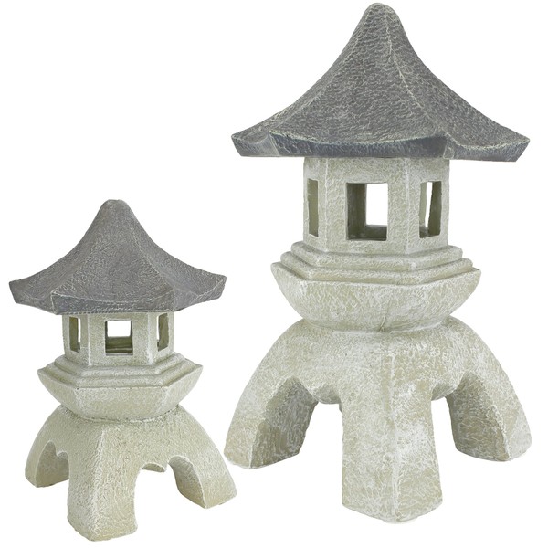 Design Toscano NG999870 Asian Decor Pagoda Lantern Outdoor Statue, Medium & Large, Two Tone Stone Finish