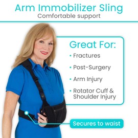 Vive Medical Arm Sling for Shoulder Injury (Left or Right)- Shoulder Immobilizer for Broken Arm, Rotator Cuff, Elbow, Clavicle - Support Holder Brace For Men & Women- Adjustable Strap, Side Pocket (Black)