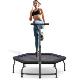 Mini Trampoline for Adults, ANCHEER 50'' Exercise Rebounder for Adults 550 lbs. Max Load Rebounder Trampoline for Kids and Adults with 3-Level Adjustable Handle Bar
