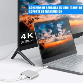 Adaptador USB C a HDMI, 3 en 1 Adaptador tipo C Multipuerto USB C Hub con salida HDMI 4K, Puerto USB 3.0 y Puerto de carga USB-C nuevo Mac Air / Surface, más, controlador estable certificado (Plata)