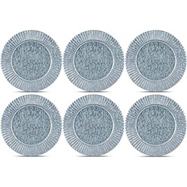 6-piece Ruffled Galvanized Charger Plates, 13-inch Steel Charger Plates Silver Dinner Plate Chargers Round Server Ware